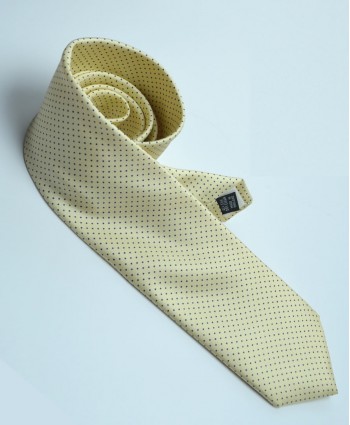 Fine Silk Spotted Tie with Blue Pin Dots on Light Yellow